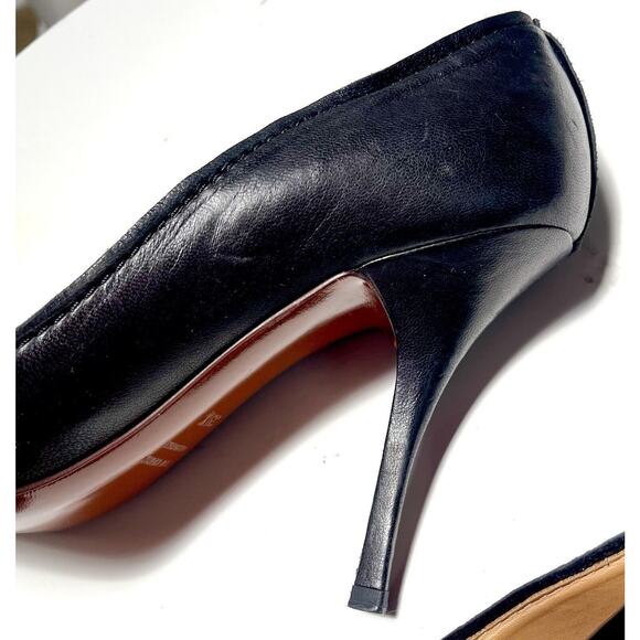 Lanvin PARIS Pin Up Leather Black Round Toe BOW 2011 Unique Heel Pumps 39.5 - Picture 7 of 11
